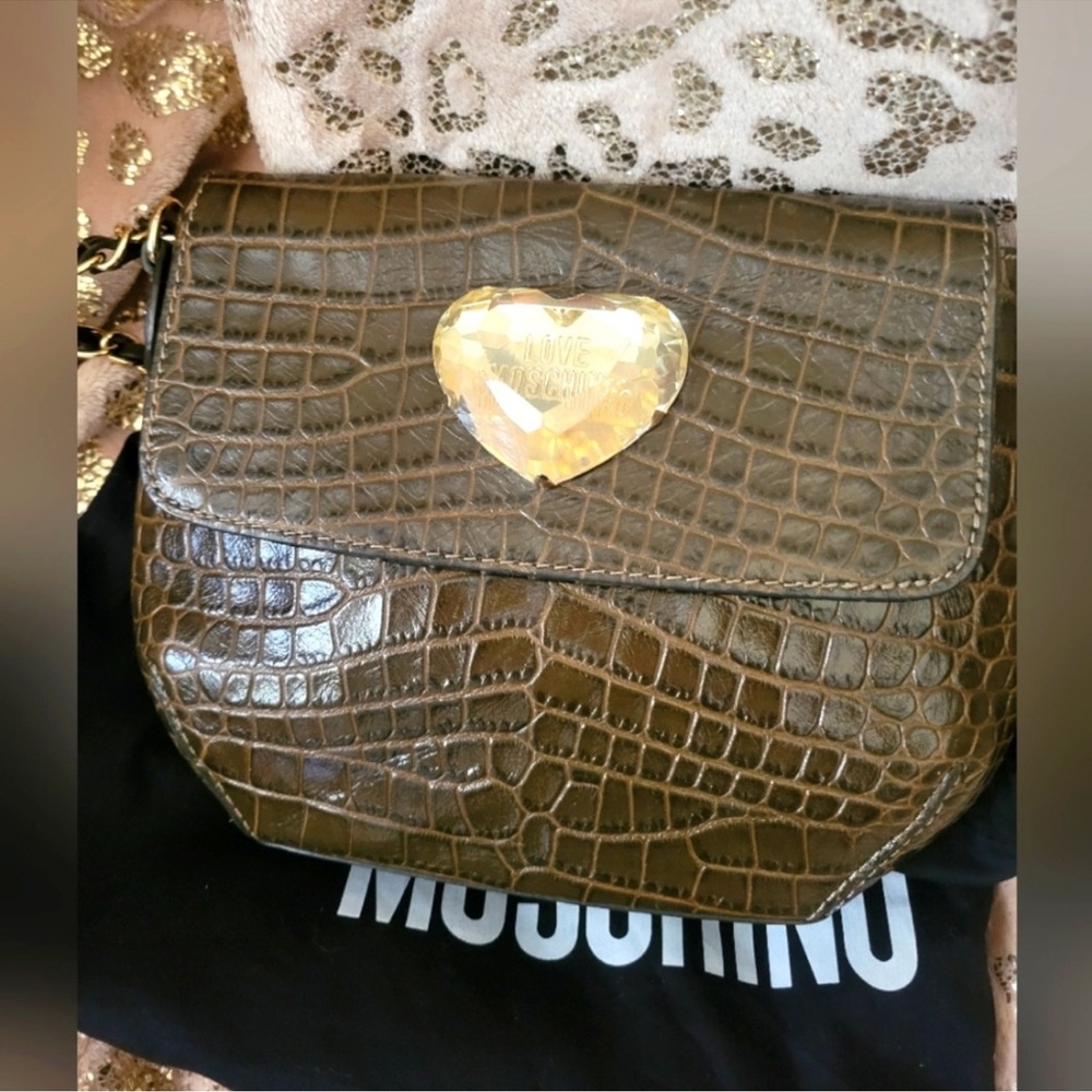 LOVE MOSCHINO Leather Reptile Embossed Crossbody